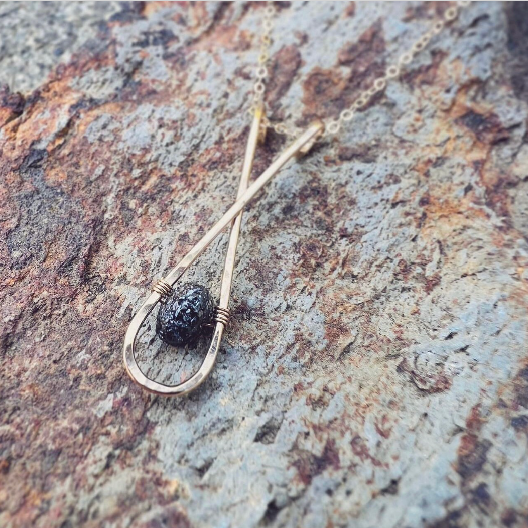 Rough Black Diamond Crossed Necklace