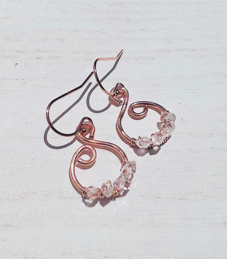 Herkimer Diamond Swirl Dangle Earrings