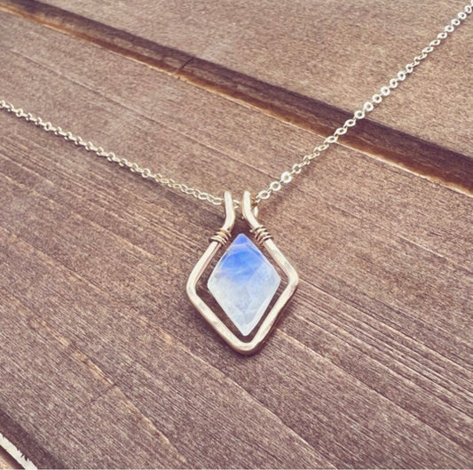 Framed Rainbow Moonstone Diamond Necklace