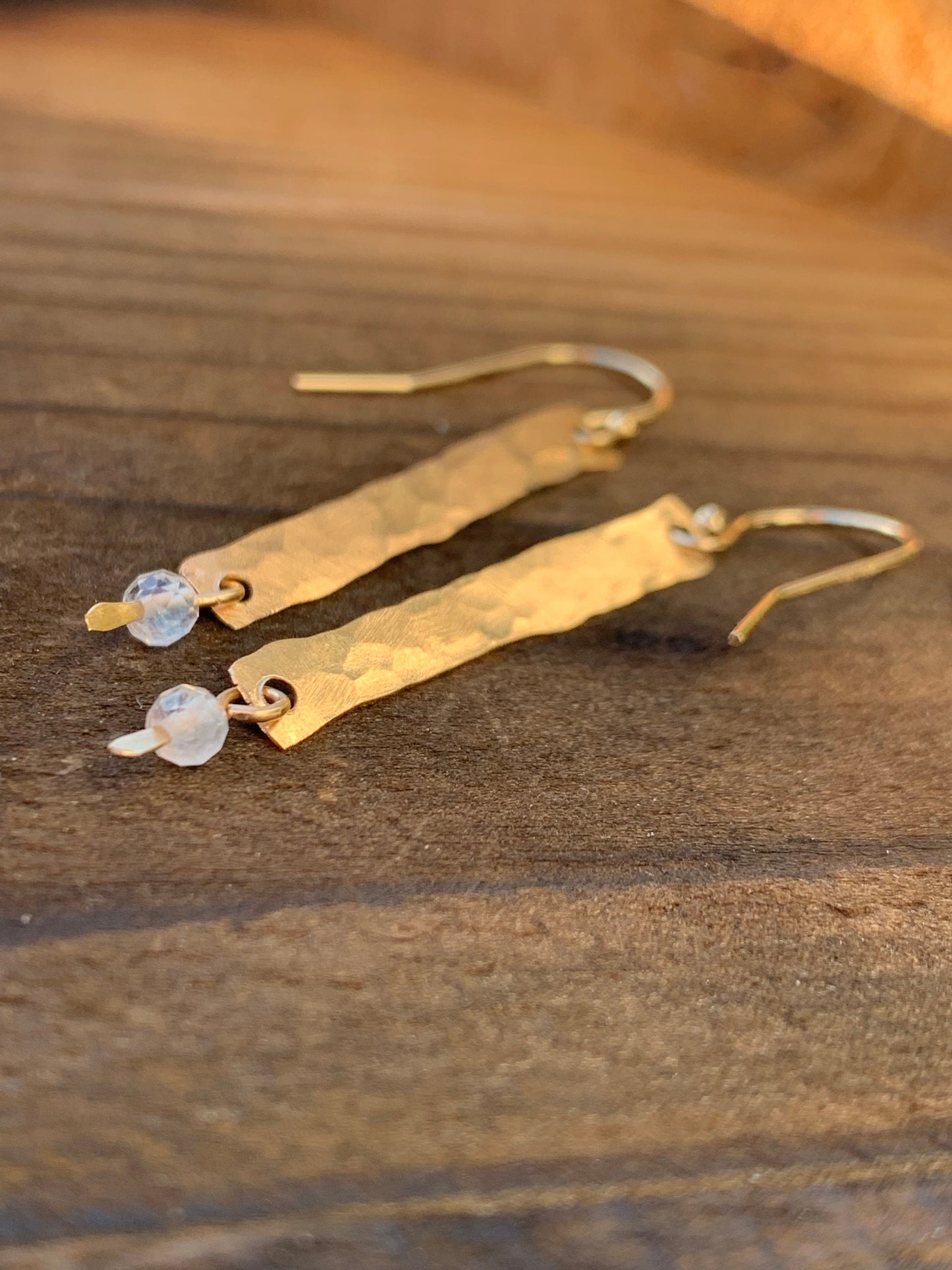 Gold Bar Earrings - Moonstone