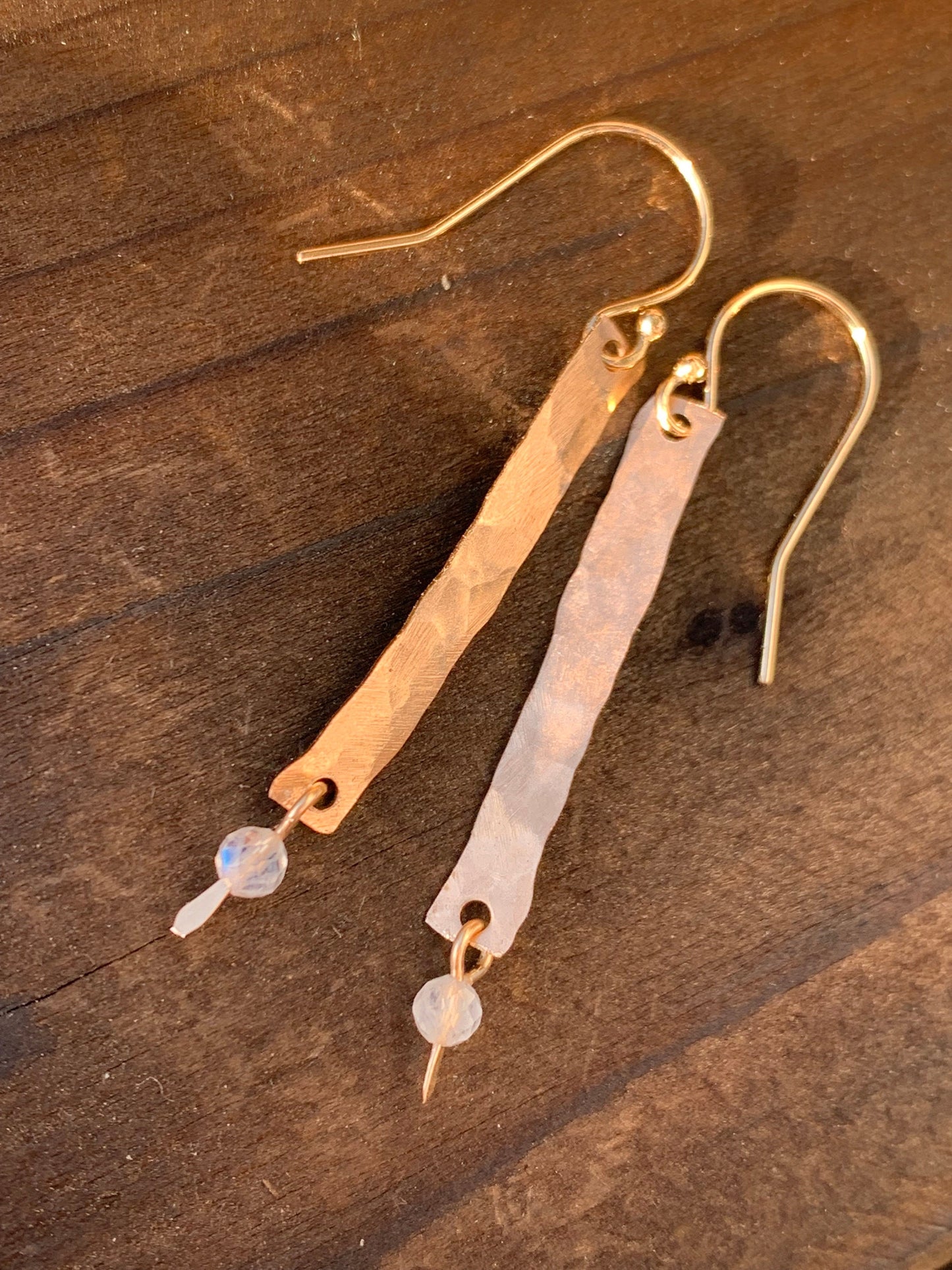 Gold Bar Earrings - Moonstone