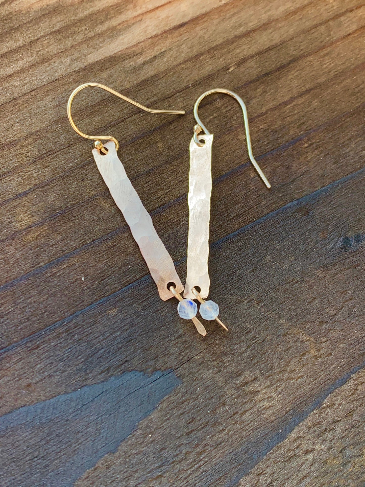 Gold Bar Earrings - Moonstone