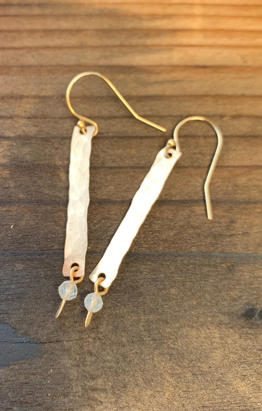 Gold Bar Earrings - Moonstone