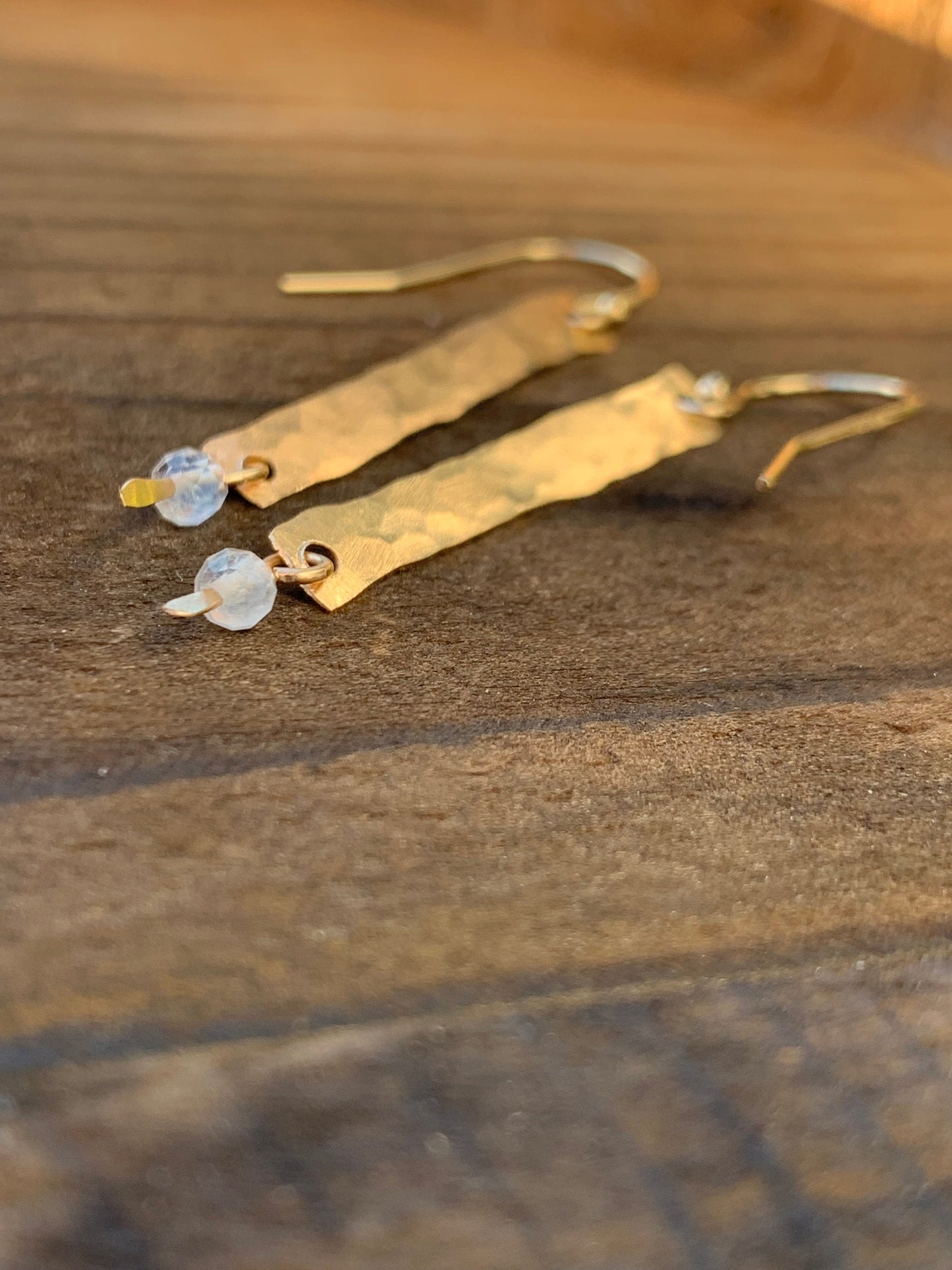 Gold Bar Earrings - Moonstone