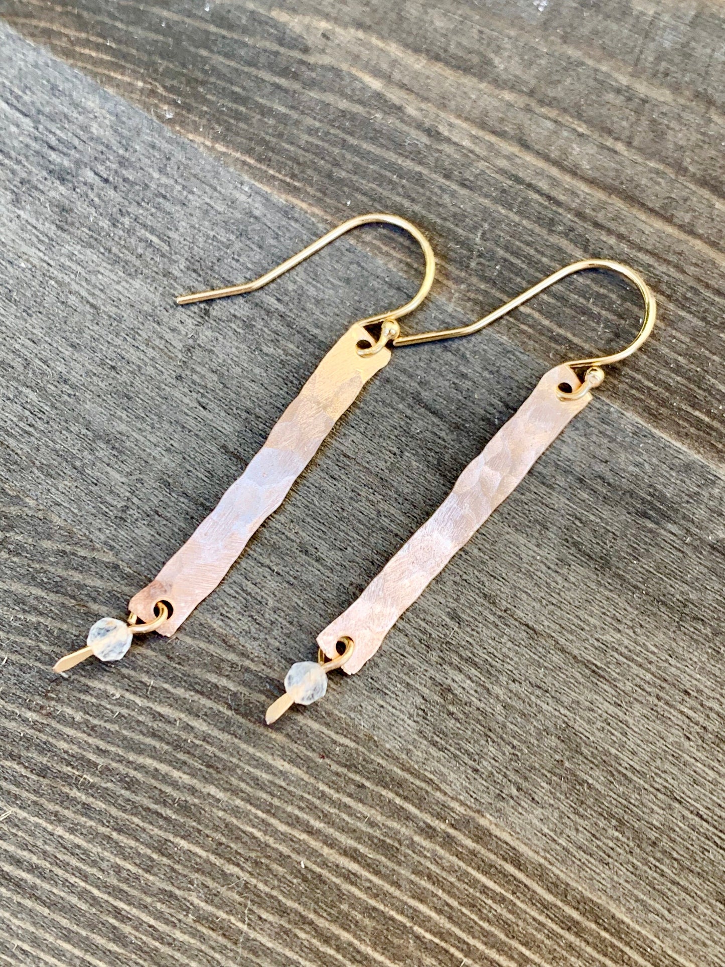 Gold Bar Earrings - Moonstone