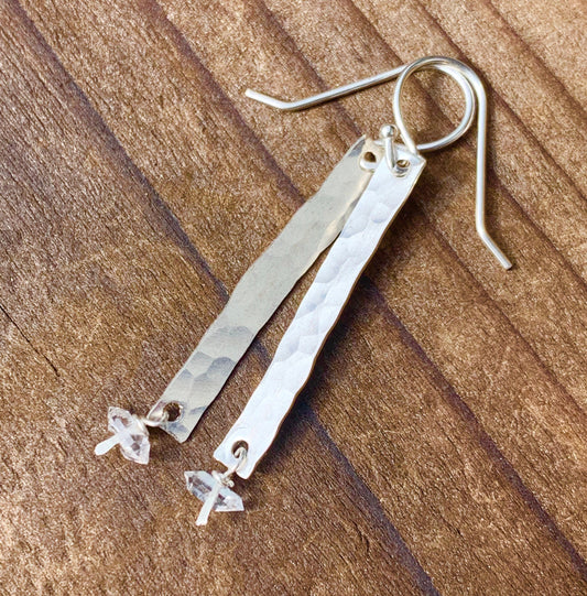 Hammered Metal & Herkimer Diamond Earrings