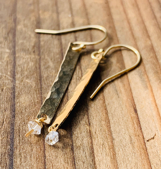 Hammered Metal & Herkimer Diamond Earrings