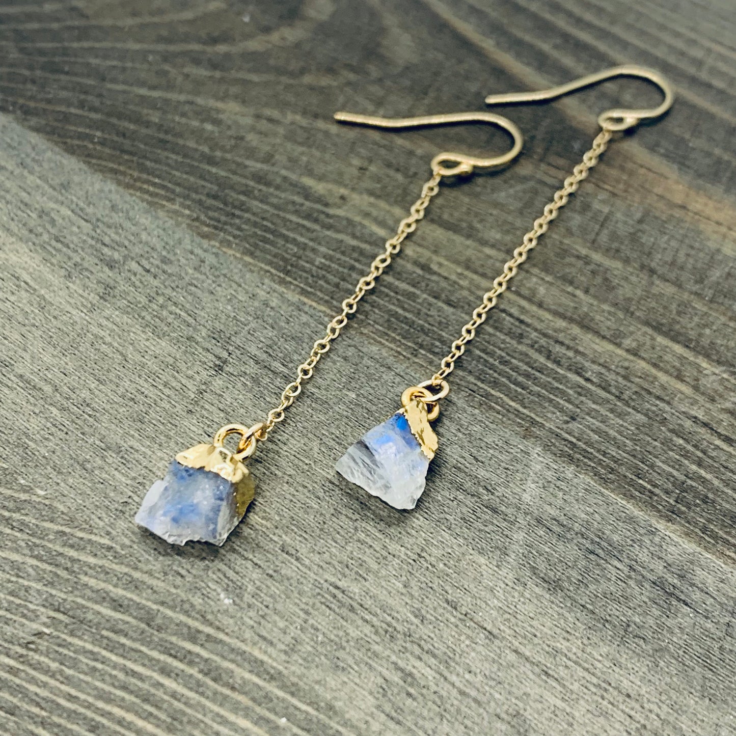 Raw Rainbow Moonstone Dangle Earrings