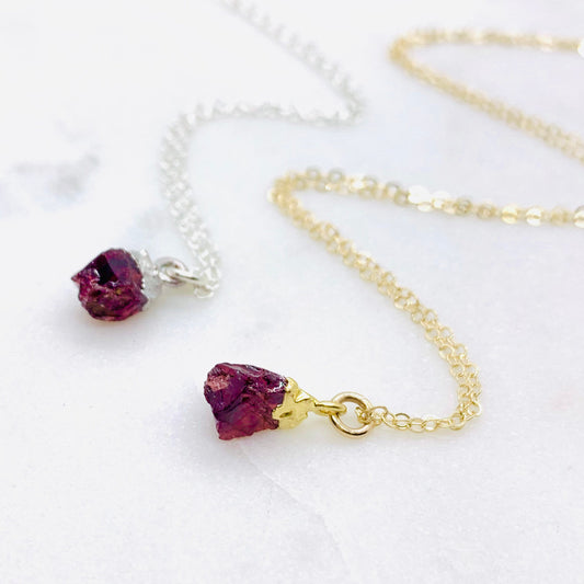 Rough Cut Raw Garnet Necklace January  Birthstone