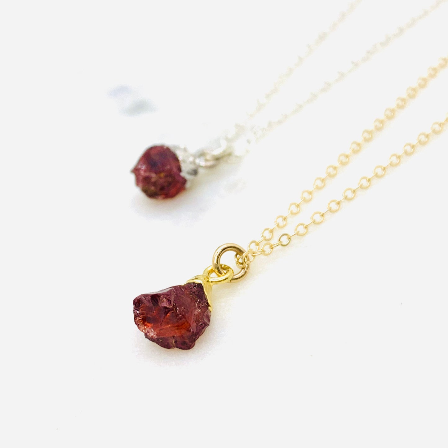 Rough Cut Raw Garnet Necklace January  Birthstone