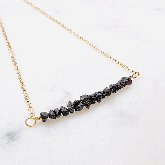 Raw Black Diamond Dainty Necklace