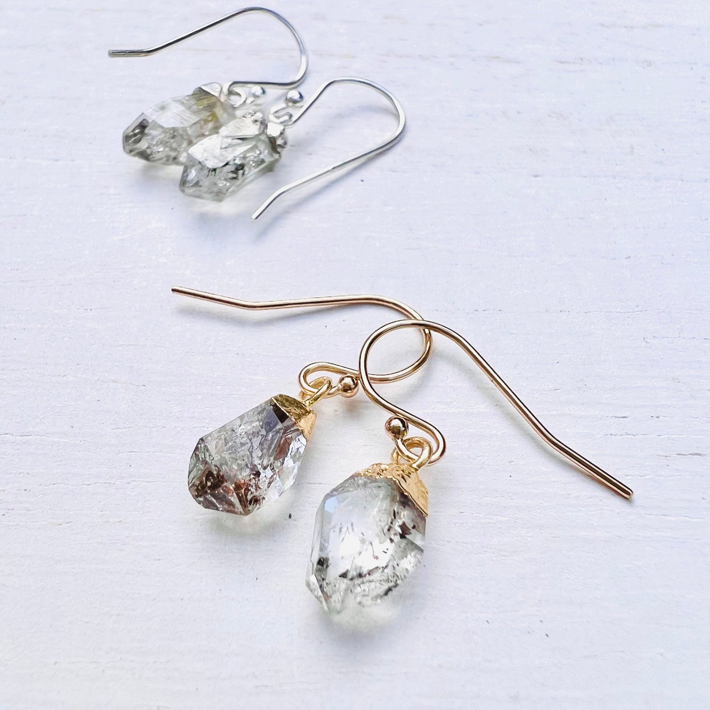 Raw Rough Cut Herkimer Diamond Earrings April Birthstone