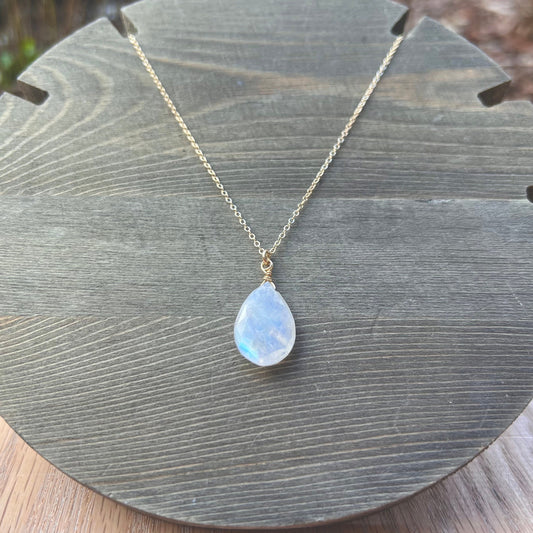 Rainbow Moonstone Drop Necklace