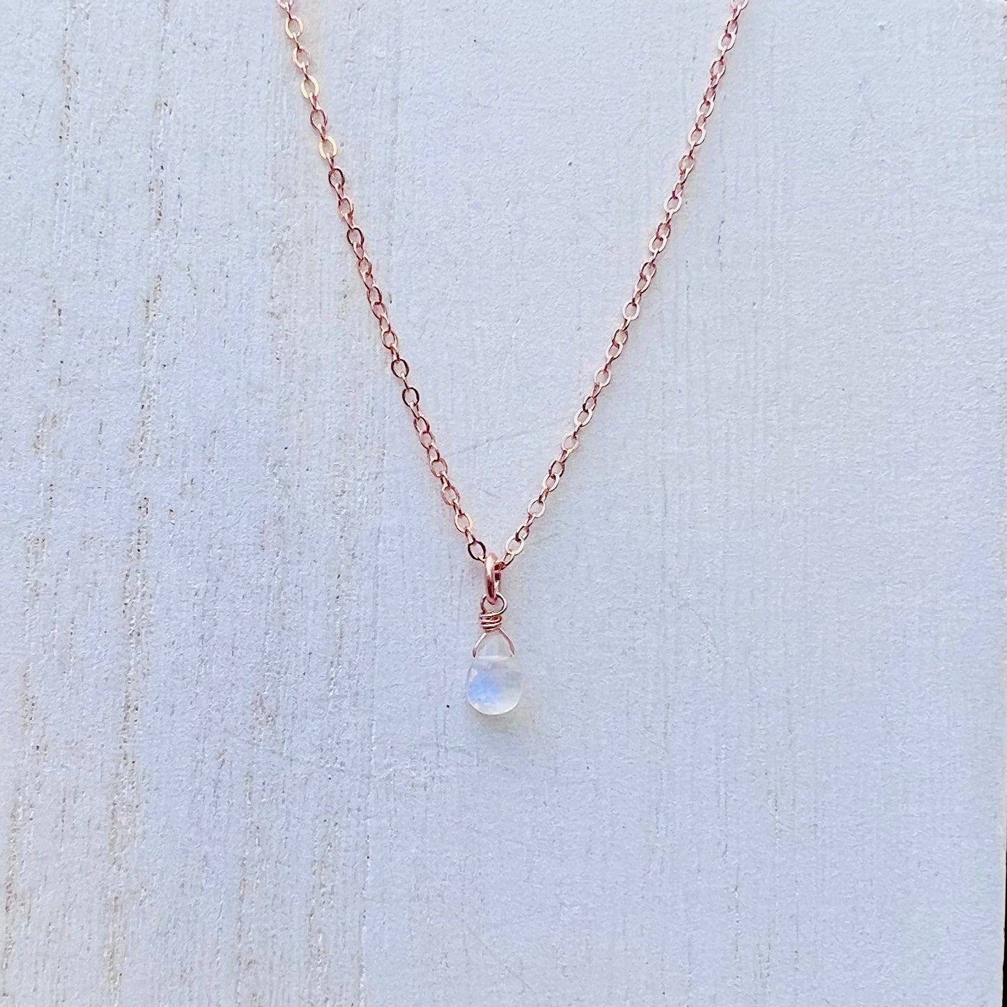 Tiny Rainbow Moonstone Drop Necklace