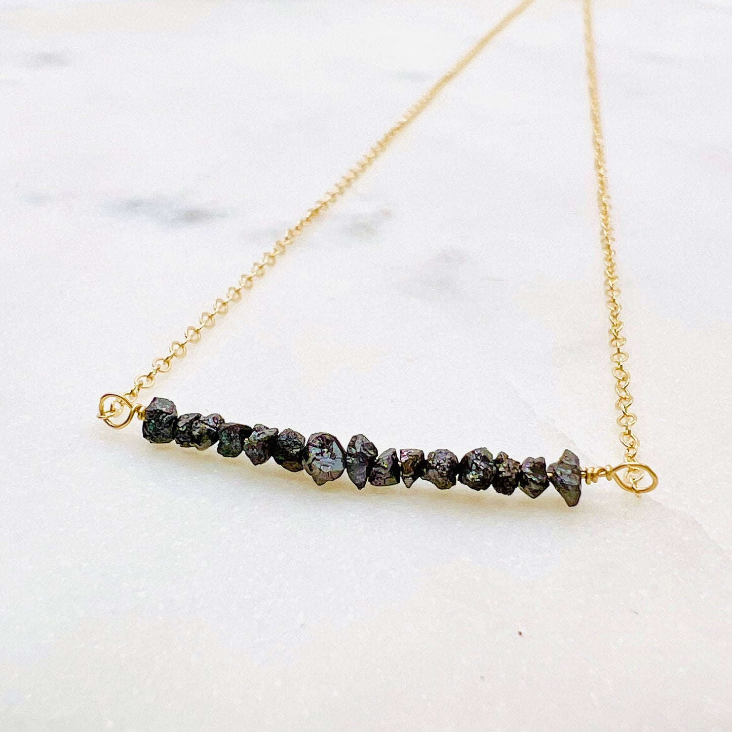 Raw Black Diamond Dainty Necklace