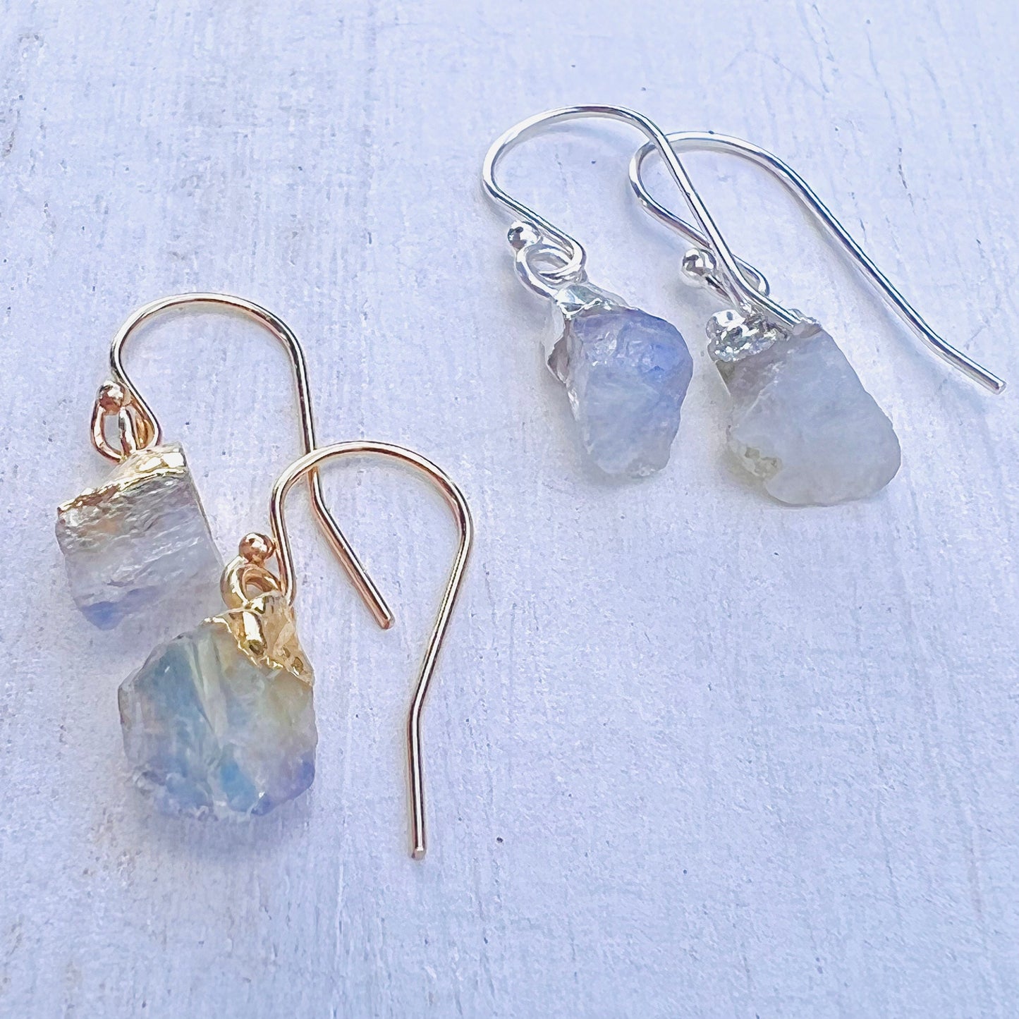 Raw Rainbow Moonstone Earrings