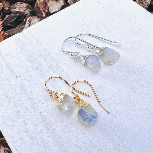 Raw Rainbow Moonstone Earrings