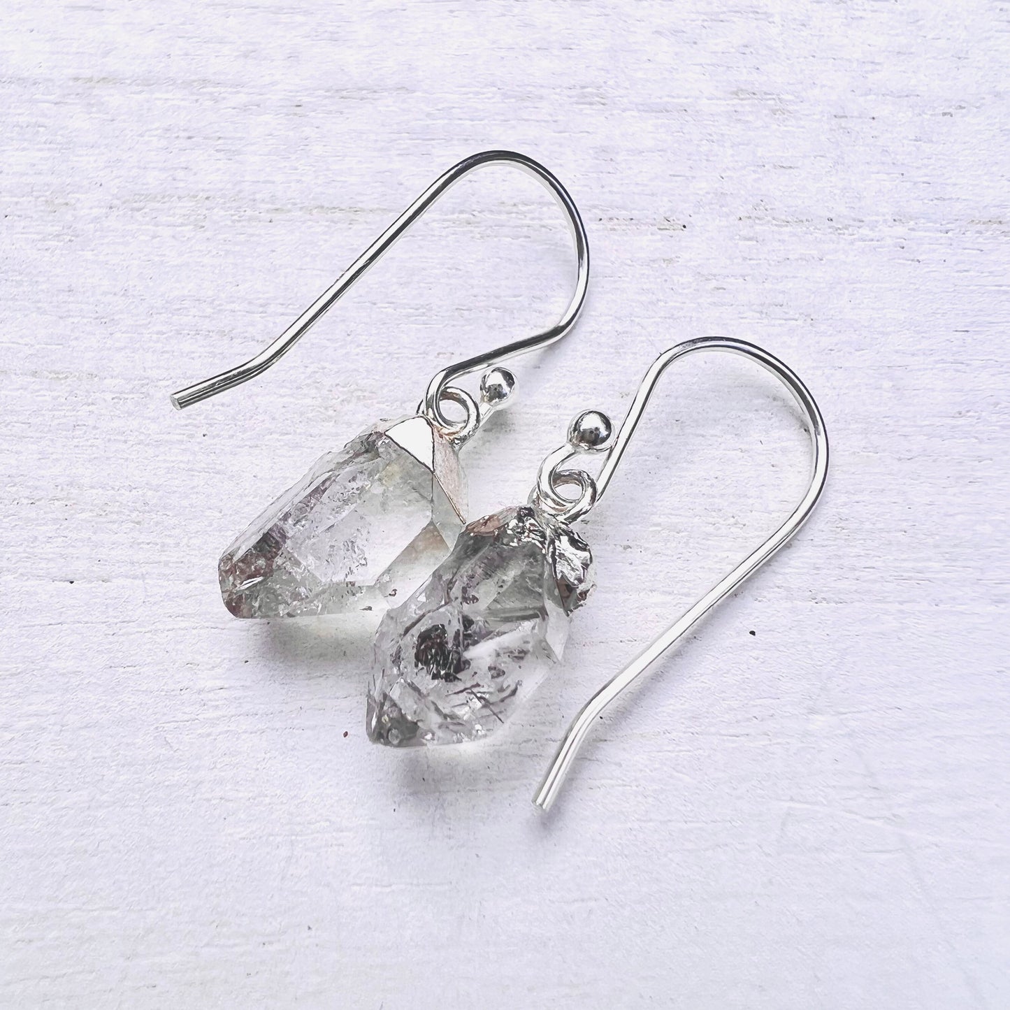 Raw Rough Cut Herkimer Diamond Earrings April Birthstone