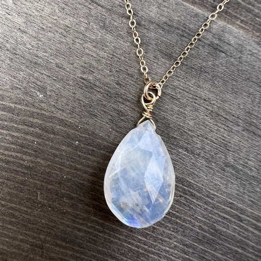 Rainbow Moonstone Drop Necklace