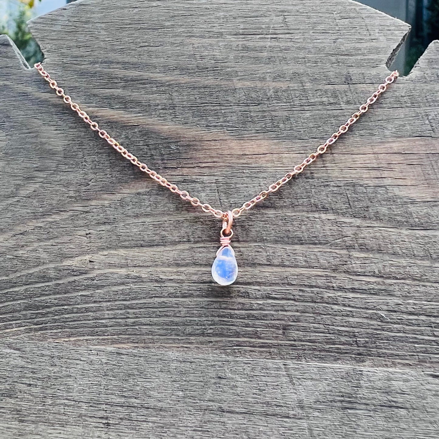 Tiny Rainbow Moonstone Drop Necklace